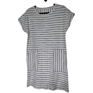 Lou & Grey for LOFT Striped T-Shirt Dress Blue White Textured Knit Pockets Sz S